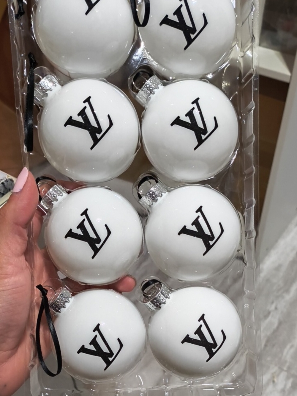 Louis Vuitton White and Black Logo Holiday Ornament Set